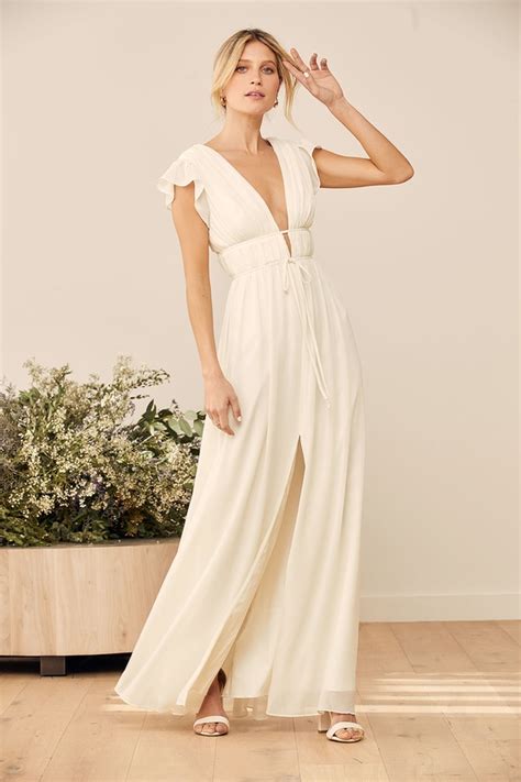 Cream Maxi Dress Chiffon Maxi Dress Ruffled Maxi Boho Dress Lulus