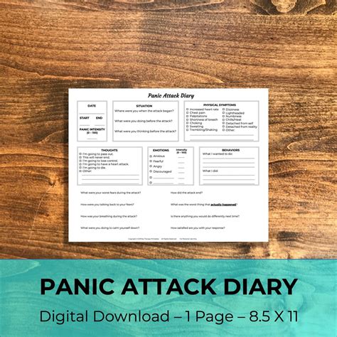 Printable And Fillable Panic Attack Diary Etsy