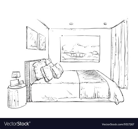 Hand Drawn Bedroom Interior Sketch Royalty Free Vector Image