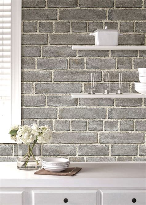 Nuwallpaper Grey Brick Façade Peel And Stick Wallpaper 18 X 205