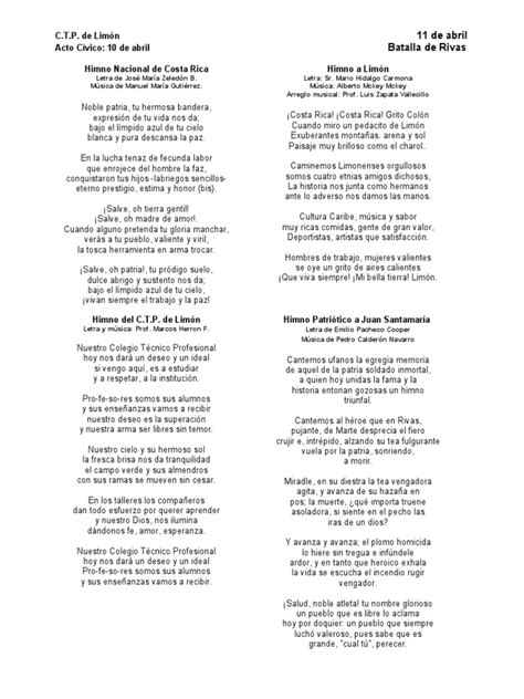 Himnos 11 Abril Pdf Costa Rica Entretenimiento General