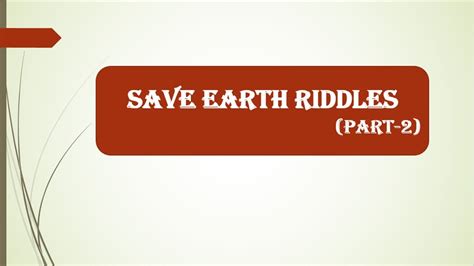 Save Planet Earth Riddles In English Part 2 Youtube
