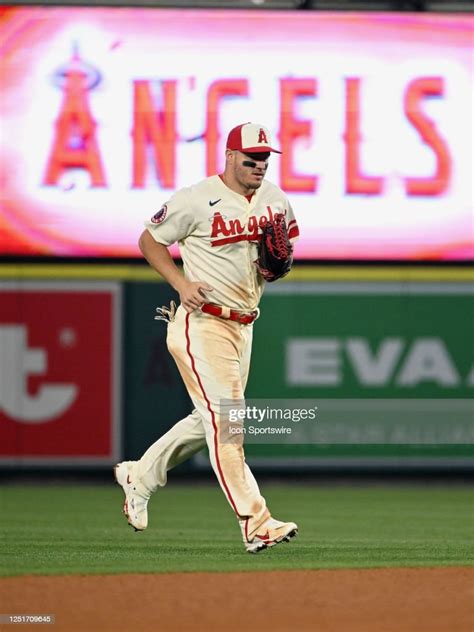 Los Angeles Angels Center Fielder Mike Trout Heads Off The Field