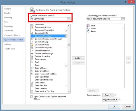 Office 2013 Add Document Location To Quick Access Toolbar