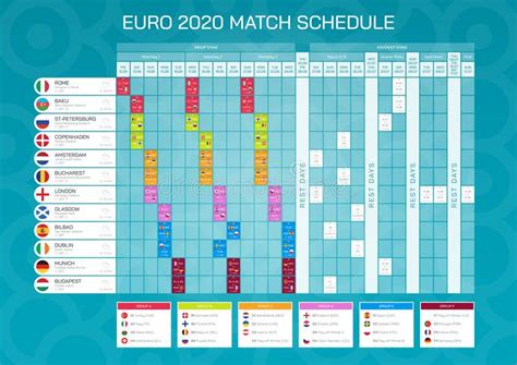 Uefa euro 2020 official is a free sports app. Euro 2020 Football Championship Match Schedule With Flags. Euro 2020 Timetable For Web And Print ...