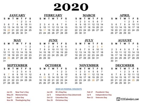 Free Printable Yearly Calendar 2020 Free Letter Templates