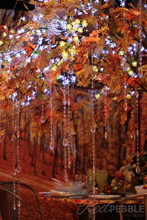 Fairy Light Tree With Autumn Backdrop And Crystal Lengths Red Pebble