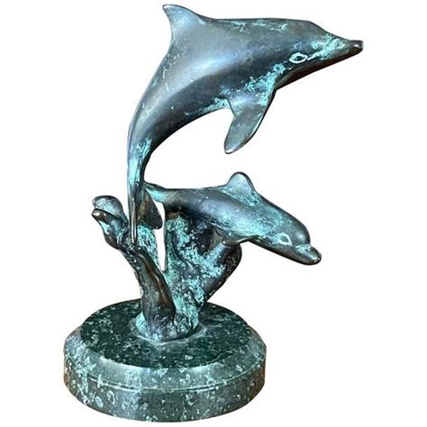Small Bronze Dolphins Sculpture On Marble Base For Sale At 1stdibs