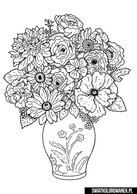 Kolorowanka wazon z pięknymi kwiatami Darmowe kolorowanki do druku