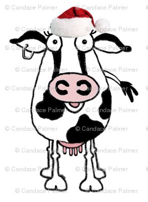 Cattle, cow leaning forward, wearing birthday party hat. Christmas cow wearing a Santa hat. fabric - graphicdoodles ...