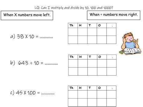 Dividing Whole Numbers By 10 100 And 1000 Worksheet