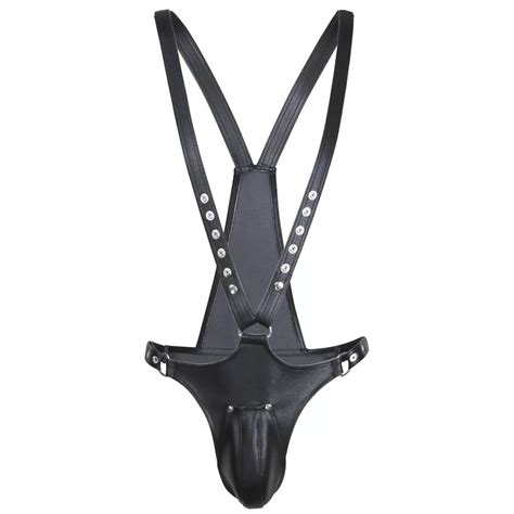 Buy Mens Sexy Faux Leather Style Mankini Suspender