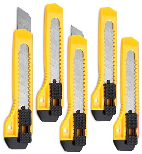 Retractable Utility Knife 5 Pack 6 Inch Manual Lock Snap Off Blade