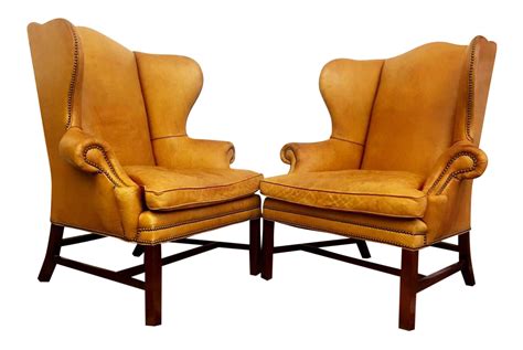 Ralph Lauren Antique Devonshire Leather Wingback Chairs - A Pair | Chairish