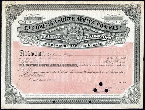 British South Africa Company £1 Shares 1899 Noa284538 Signed By