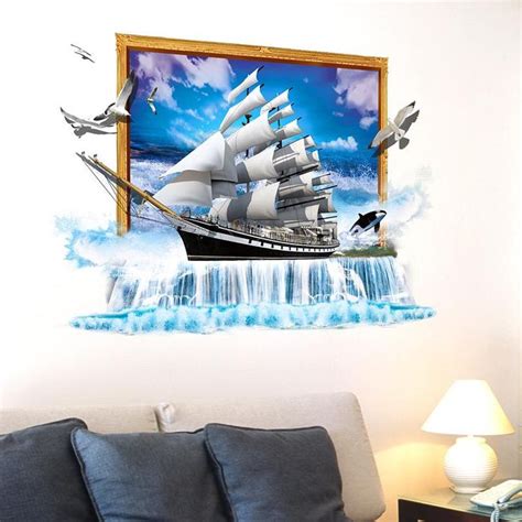 Sailing Ship 3d Wall Stickers For Living Room Boat Wall Wall