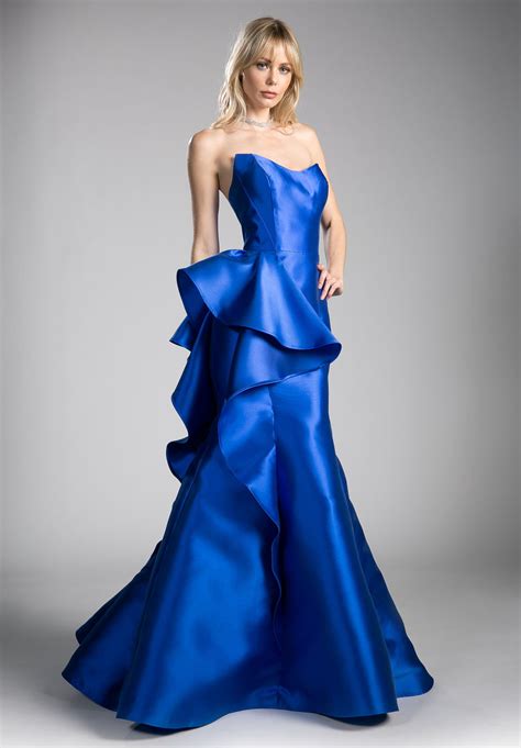 cinderella divine js0402 royal blue mermaid strapless prom gown with ruffles discountdressshop