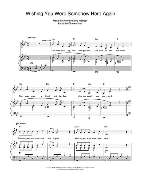 The number (sku) in the catalogue is children and code 162324. Wishing You Were Somehow Here Again (from The Phantom Of The Opera) Sheet Music | Andrew Lloyd ...