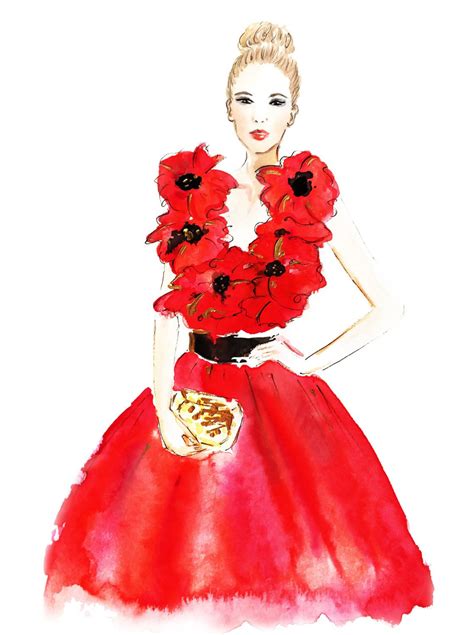 Fashion Illustration Print, Red Gown Fashion Illustration | Aquarel ...