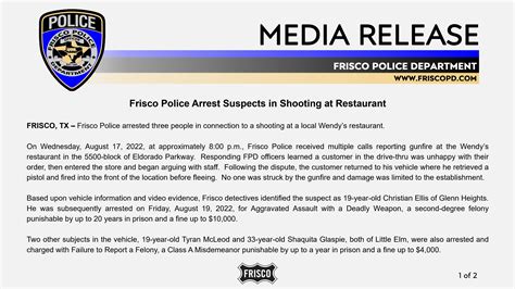 Frisco Police On Twitter Media Release Frisco Police Arrest