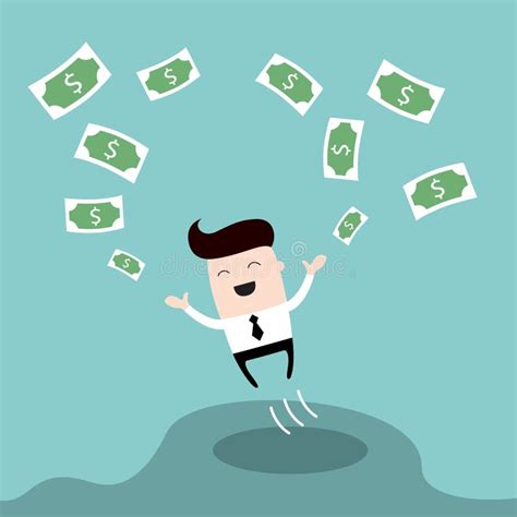 Happy Businessman Jumping Surrounded By Money Cute Cartoon Character
