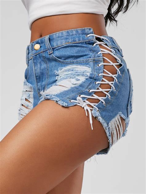 Compre Mulheres Shorts Bandage Jeans Shorts De Cintura Alta Denim