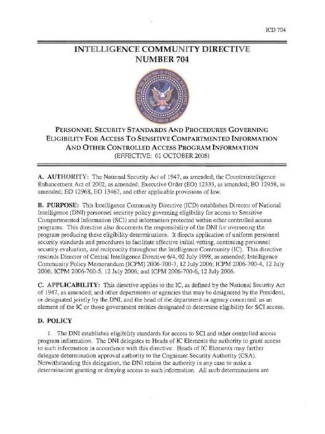 Intelligence Community Directive 704 United States Intelligence