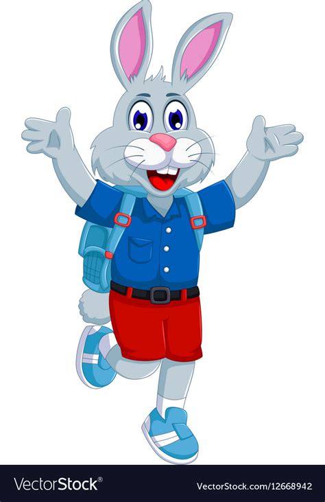 Funny Rabbit Cartoon Going To School Royalty Free Vector