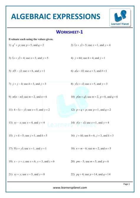 (i) any expression with one or more terms is called a p. 7th Grade Expressions And Equations Worksheet Pdf ...