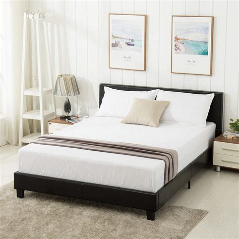 Mecor Queen Bed Frame - Faux Leather Upholstered Bonded Platform Bed ...