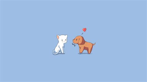 2048x1152 Wallpaper Dog Cat Kitten Puppy Drawing Heart Carta Da