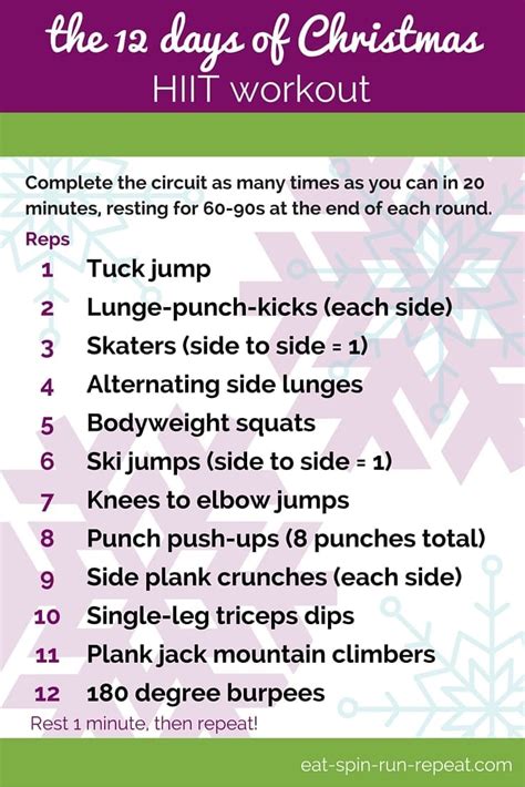 The 12 Days Of Christmas Hiit Workout Eat Spin Run Repeat