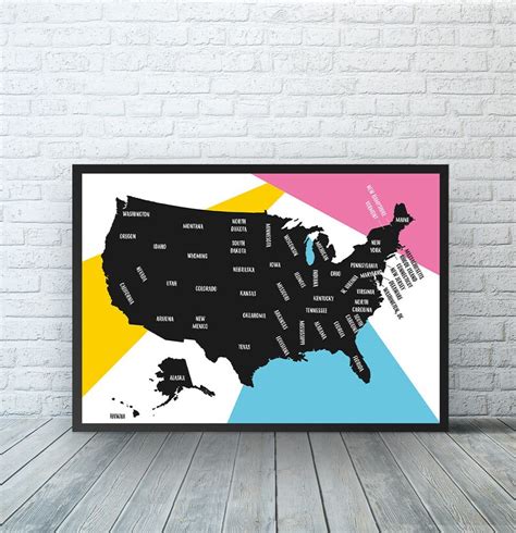Black And White United States Map Print Usa Map Decor United Etsy