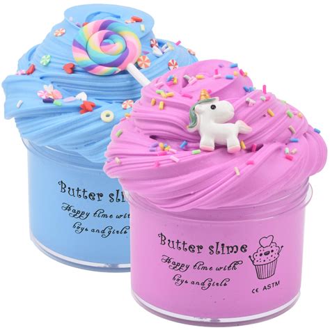 Unicorn Butter Slime Pink Purple Colors With Sprinkles Blue Candy