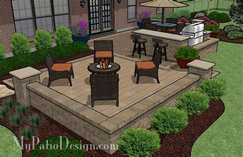 665 Sq Ft Contrasting Paver Patio Design With Grill Station Bar Patio Pavers Design