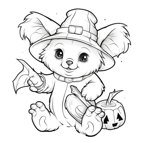 Coloring Book With A Cute Koala Using Costume Witch Halloween Coloring
