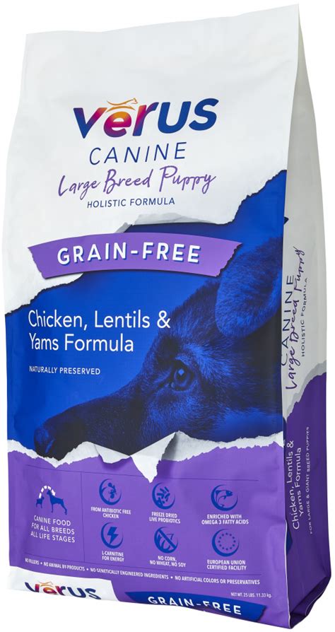 Plus, it's high in protein. VeRUS Grain Free Large Breed Puppy Chicken, Lentil & Yam ...