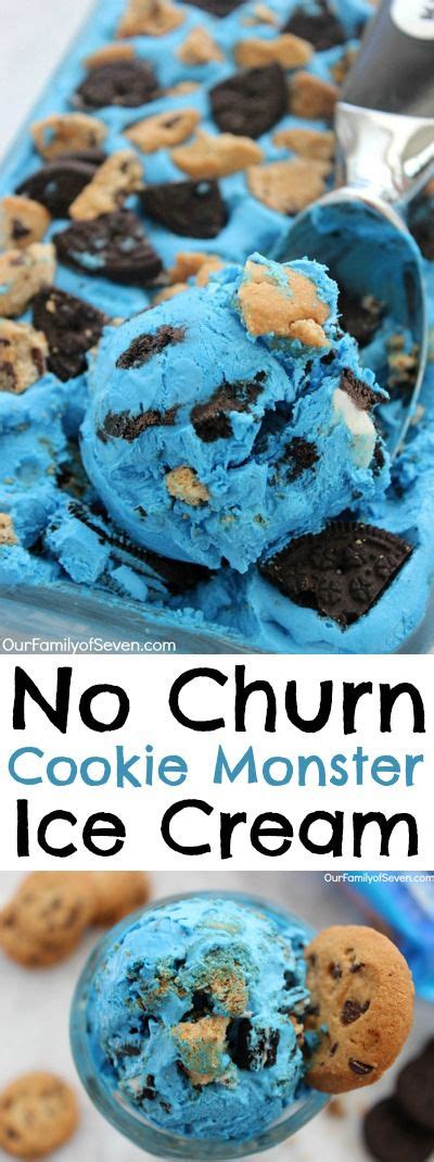 No Churn Cookie Monster Ice Cream Is Shown