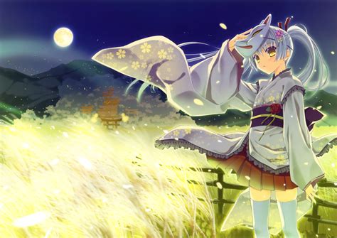Hình nền hình minh họa Anime cô gái mặt nạ Mặt trăng Ảnh chụp màn hình Hình nền máy tính