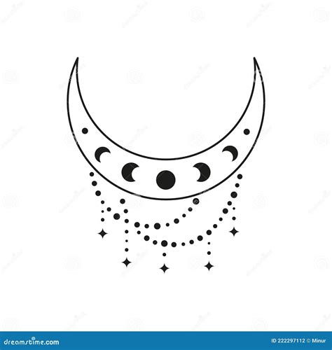 Boho Crescent With Moon Phases Beads And Stars Stock Vector