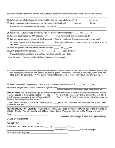 After you answer the questions, your finished forms and instructions will be ready to print. Divorce Agreement Form - Michigan Free Download
