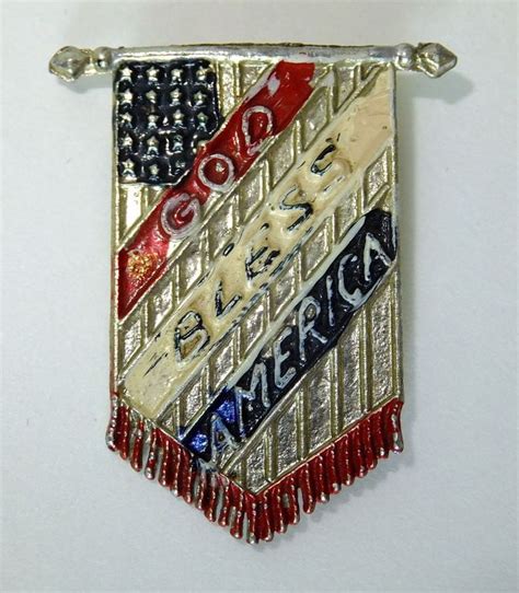 Vintage 40s Enamel God Bless America Flag Sweetheart Patriotic Pin