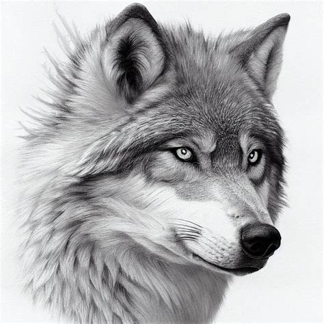 Graphic Portrait Of Wolf Close Up Head Pencil Drawing Isolated