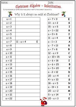 Scientific notation worksheets, pre algebra worksheets. Christmas Algebra worksheet - Substitution by 123 Math | TpT