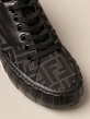 FENDI: sneakers in leather and FF fabric - Grey | Fendi sneakers 7E1415 ...