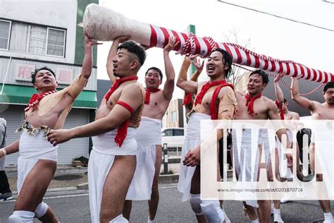February Men Participate In The Konomiya Hadaka Matsuri Or Naked Man Festival In