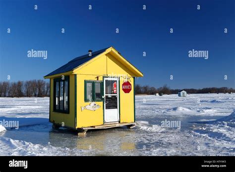 Ice Fishing Cabin On Frozen Saint Lawrence River Maple Grove Quebec