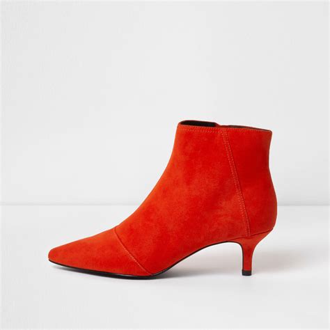 River Island Red Pointed Kitten Heel Ankle Boots Lyst Uk