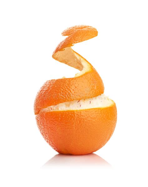 Orange With Peeled Spiral Skin Stock Photo Image Of Single Diet