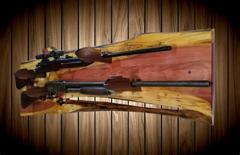 raw nature rustic 2 place gun rack live edge knotty cedar arrowhead hangers rifle shotgun muzzle